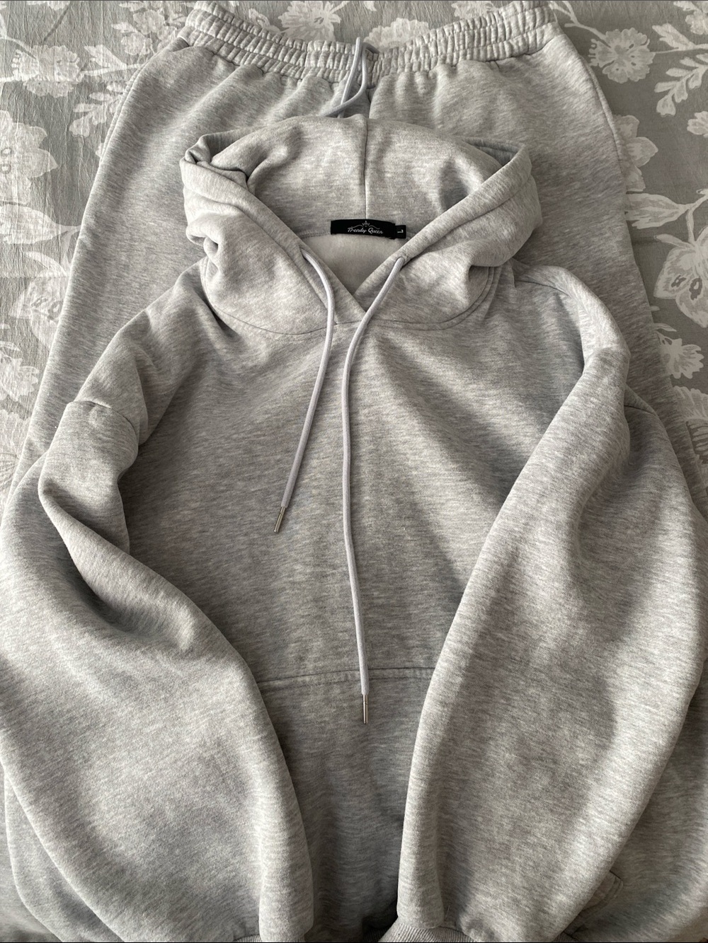 Everyday Cozy Hooded Sweatshirt/Pants Set Light Gray